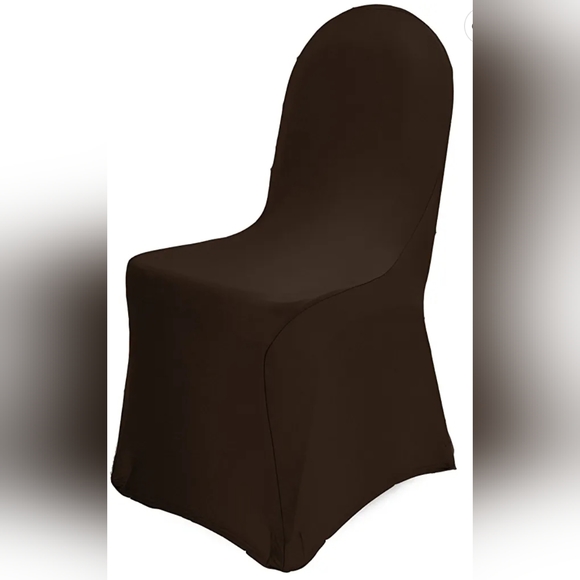 Polyester Stretch Spandex Banquet Chair Covers Chocolate Brown with Golden Sash - Picture 3 of 4